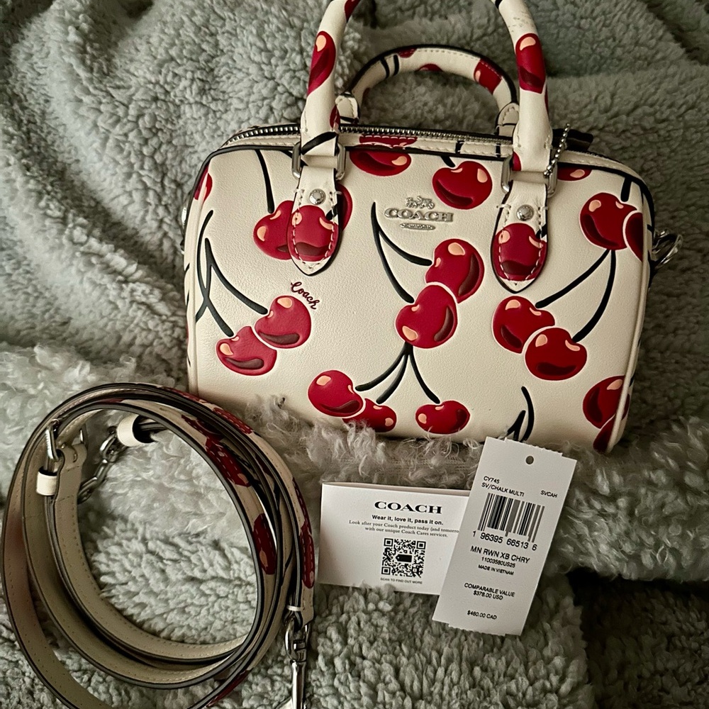 COACH Mini Rowan Crossbody with Top Handle Bag With Cherry Print - Picture 2 of 13